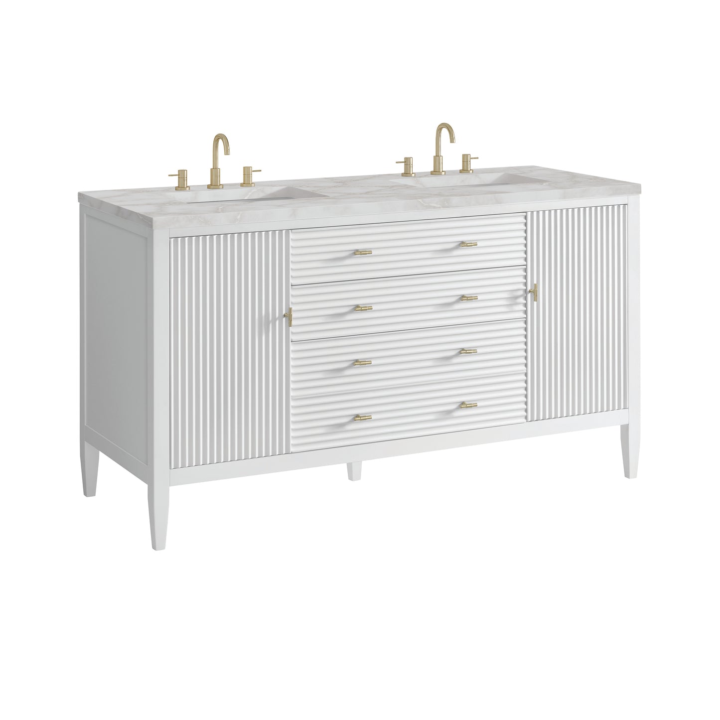 Renovate for Less Atlanta Myrrin 60" Double Vanity, Bright White w/ 3 CM Victorian Silver Silestone Top w/FreePower Wireless Charger