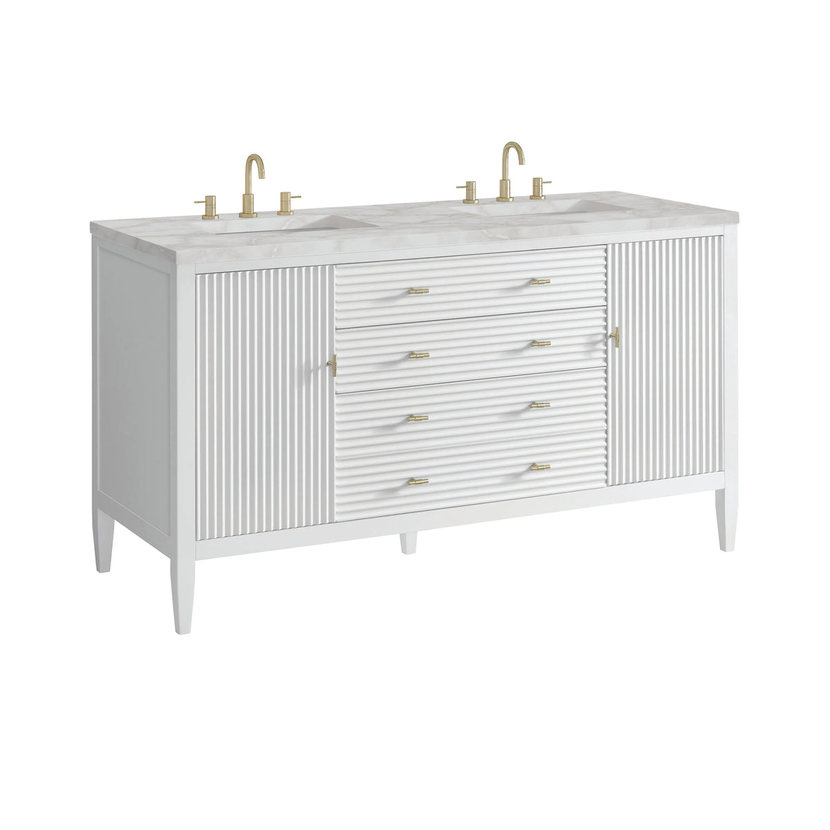 Myrrin 60" Double Vanity, Bright White w/ 3 CM Victorian Silver Silestone Top w/FreePower Wireless Charger