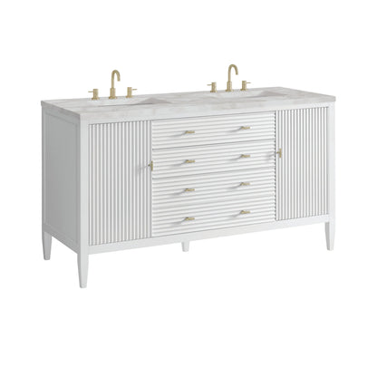 Myrrin 60" Double Vanity, Bright White w/ 3 CM Victorian Silver Silestone Top w/FreePower Wireless Charger