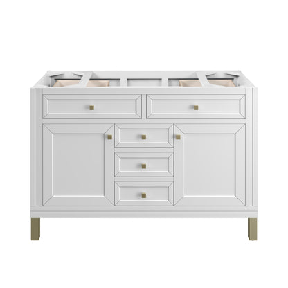 Renovate for Less Atlanta Chicago 48" Single Vanity, Glossy White, w/ 3 CM Victorian Silver Silestone® Top w/FreePower Wireless Charger