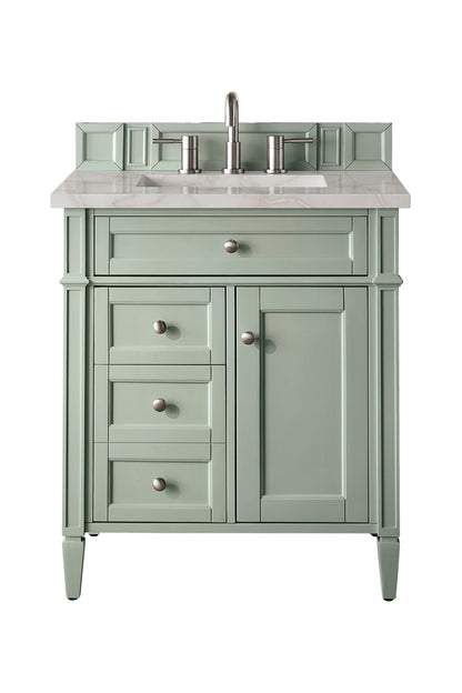 Renovate for Less Atlanta Brittany 30" Single Vanity, Sage Green, w/ 3 CM Victorian Silver Silestone Top