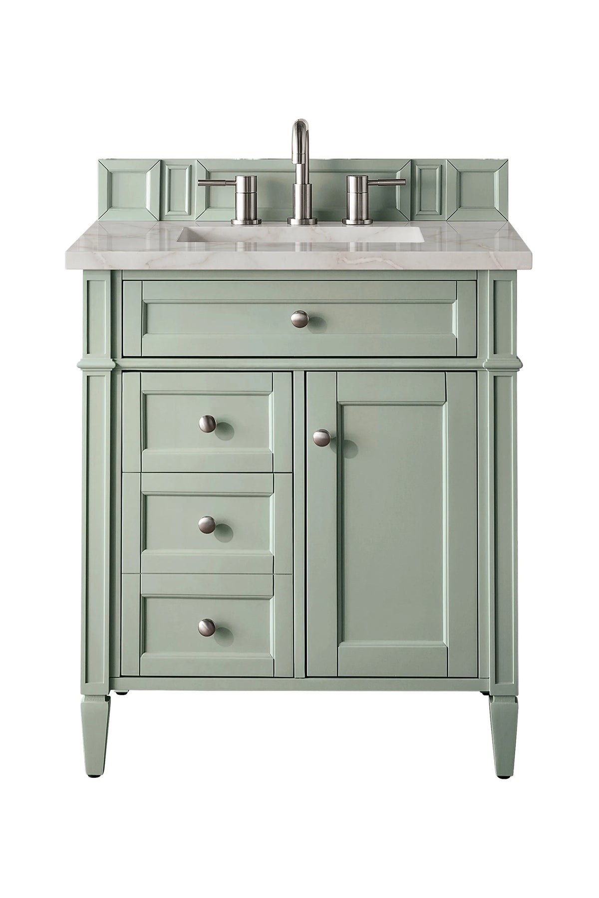 Brittany 30" Single Vanity, Sage Green, w/ 3 CM Victorian Silver Silestone Top