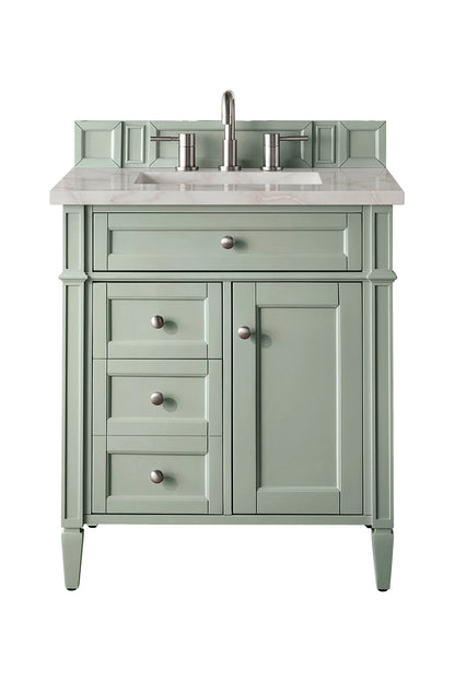Brittany 30" Single Vanity, Sage Green, w/ 3 CM Victorian Silver Silestone Top
