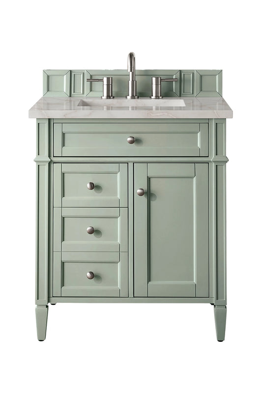 Brittany 30" Single Vanity, Sage Green, w/ 3 CM Victorian Silver Silestone Top