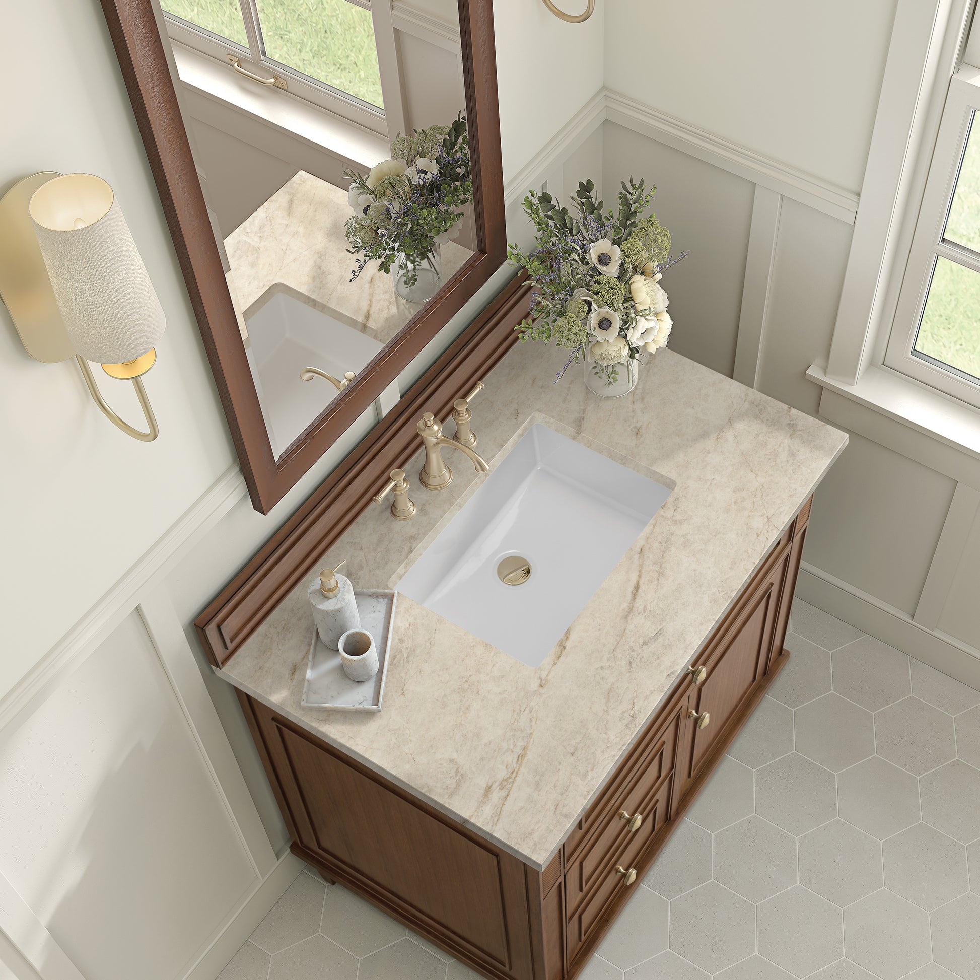 Renovate for Less Atlanta Lorelai 36" Single Vanity, Mid-Century Walnut, w/ 3 CM Tajnar Eclos Top