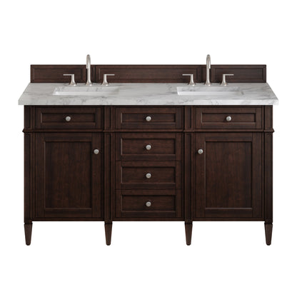 Renovate for Less Atlanta Brittany 60" Double Vanity, Burnished Mahogany w/ 3 CM Carrara Marble Top