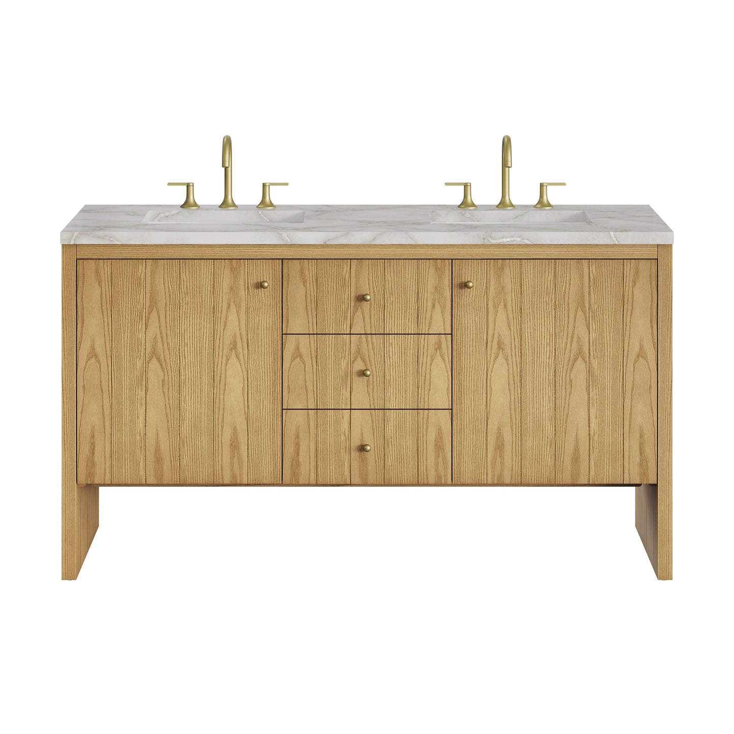 Renovate for Less Atlanta Hudson 60" Double Vanity, Light Natural Oak w/ 3 CM Victorian Silver Top w/FreePower Wireless Charger