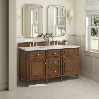 Lorelai 60" Double Vanity, Mid-Century Walnut w/ 3 CM Ethereal Noctis Silestone Top w/FreePower Wireless Charger