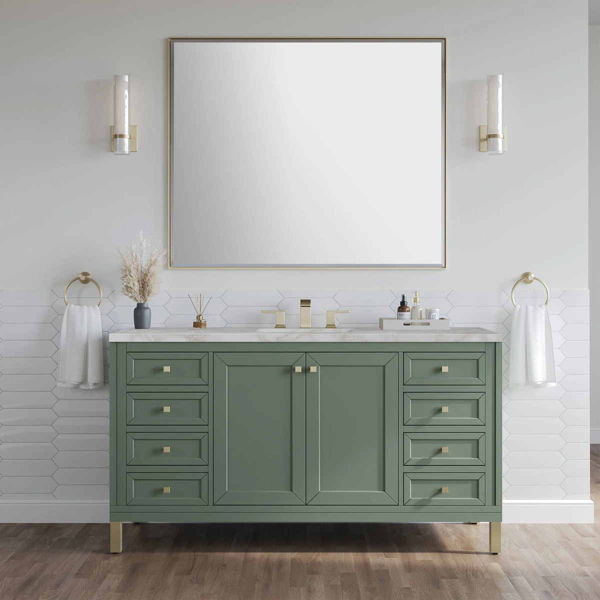 Chicago 60" Single Vanity, Smokey Celadon, w/ 3 CM Victorian Silver Silestone® Top