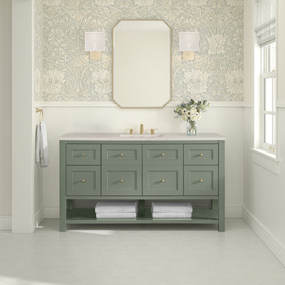 Renovate for Less Atlanta Breckenridge 60" Single Vanity, Smokey Celadon, w/ 3 CM Siberian Silestone Top w/FreePower Wireless Charger