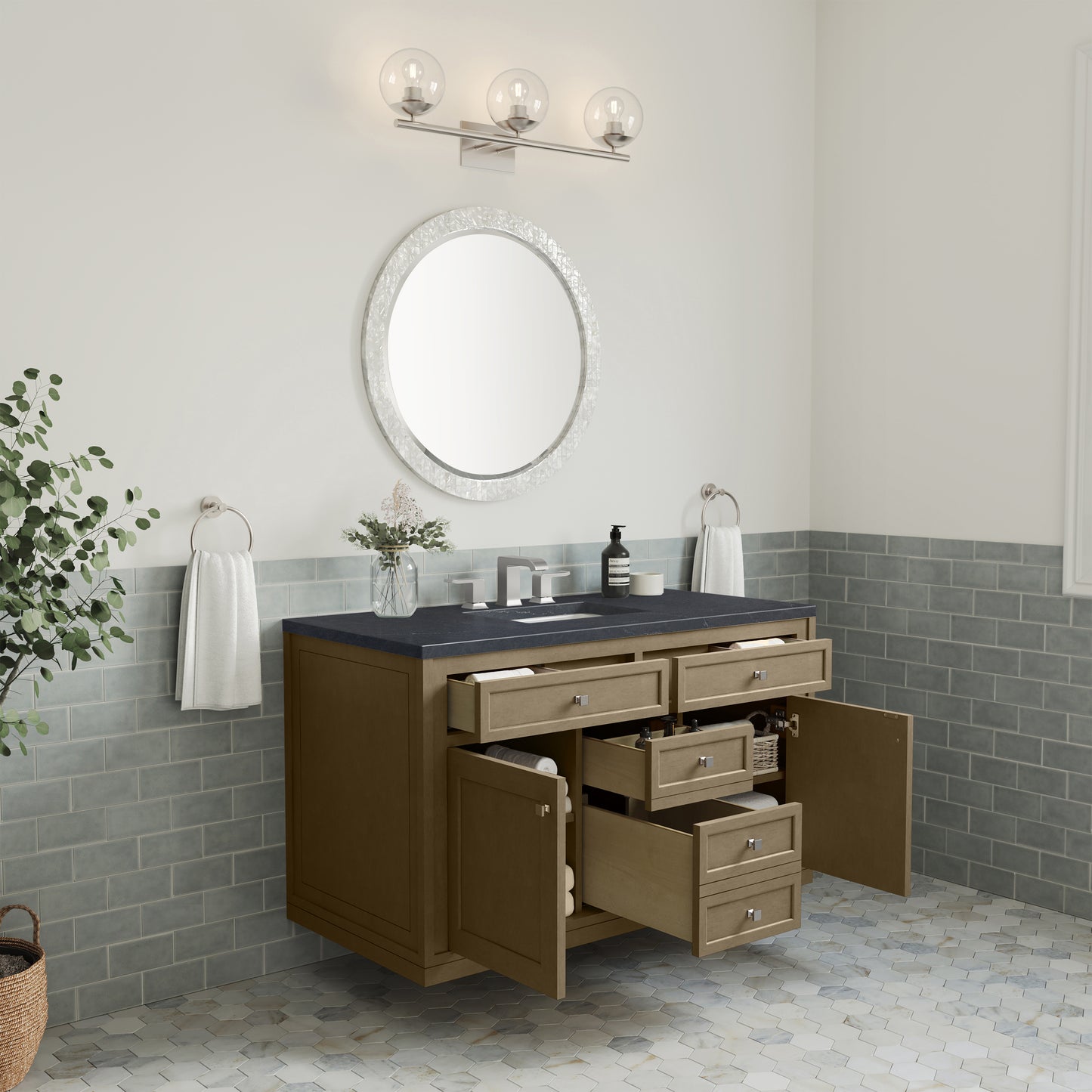 Renovate for Less Atlanta Chicago 48" Single Vanity, Walnut Whisper, w/ 3 CM Charcoal Soapstone Silestone® Top