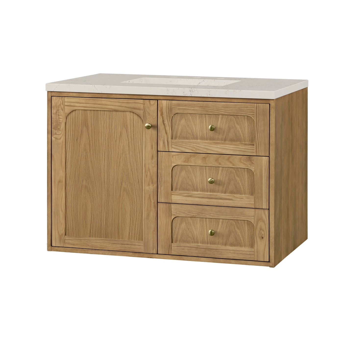 Renovate for Less Atlanta Laurent 36" Single Vanity, Light Natural Oak, w/ 3 CM Siberian Silestone Top