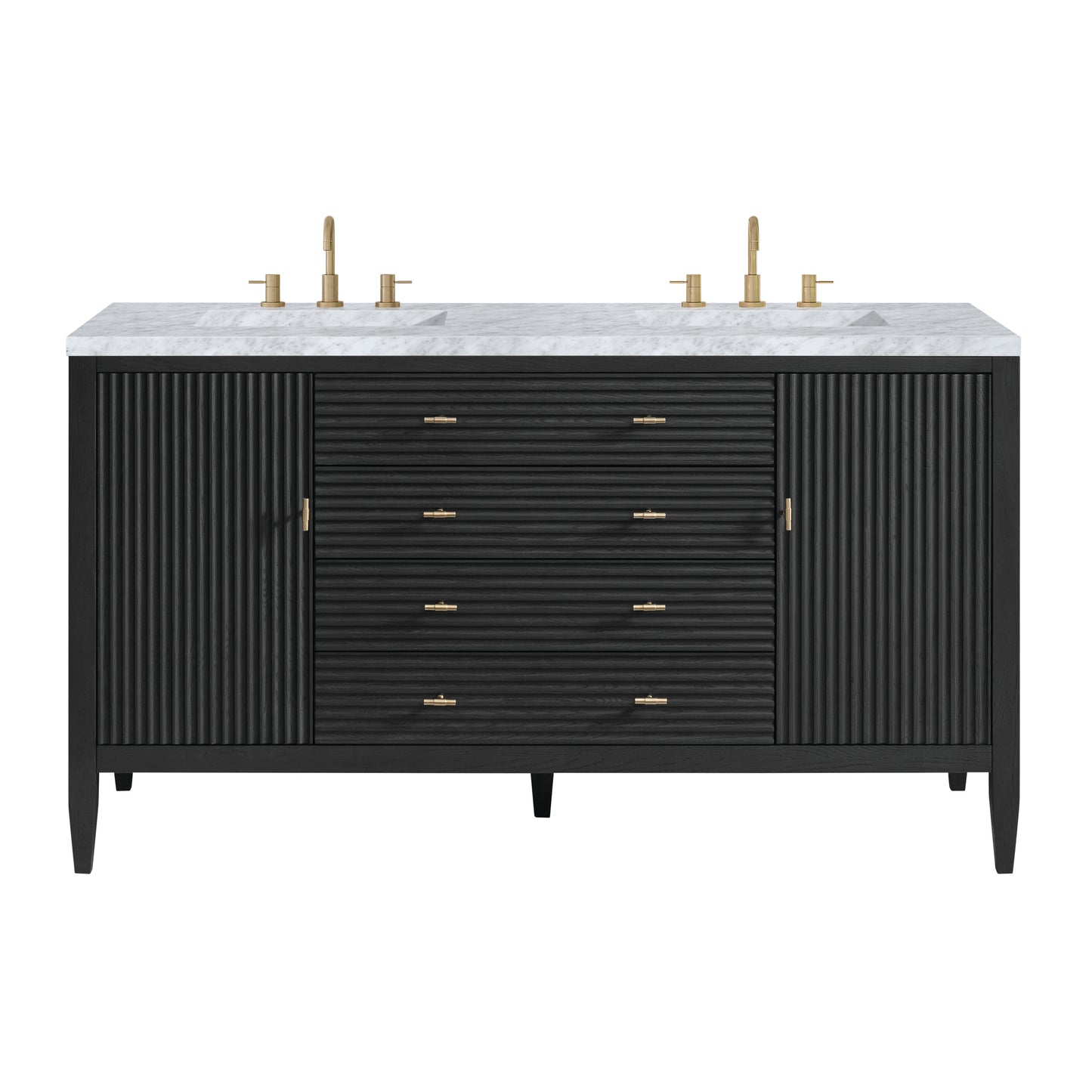 Renovate for Less Atlanta Myrrin 60" Double Vanity, Carbon Oak w/ 3 CM Carrara White Marble Top
