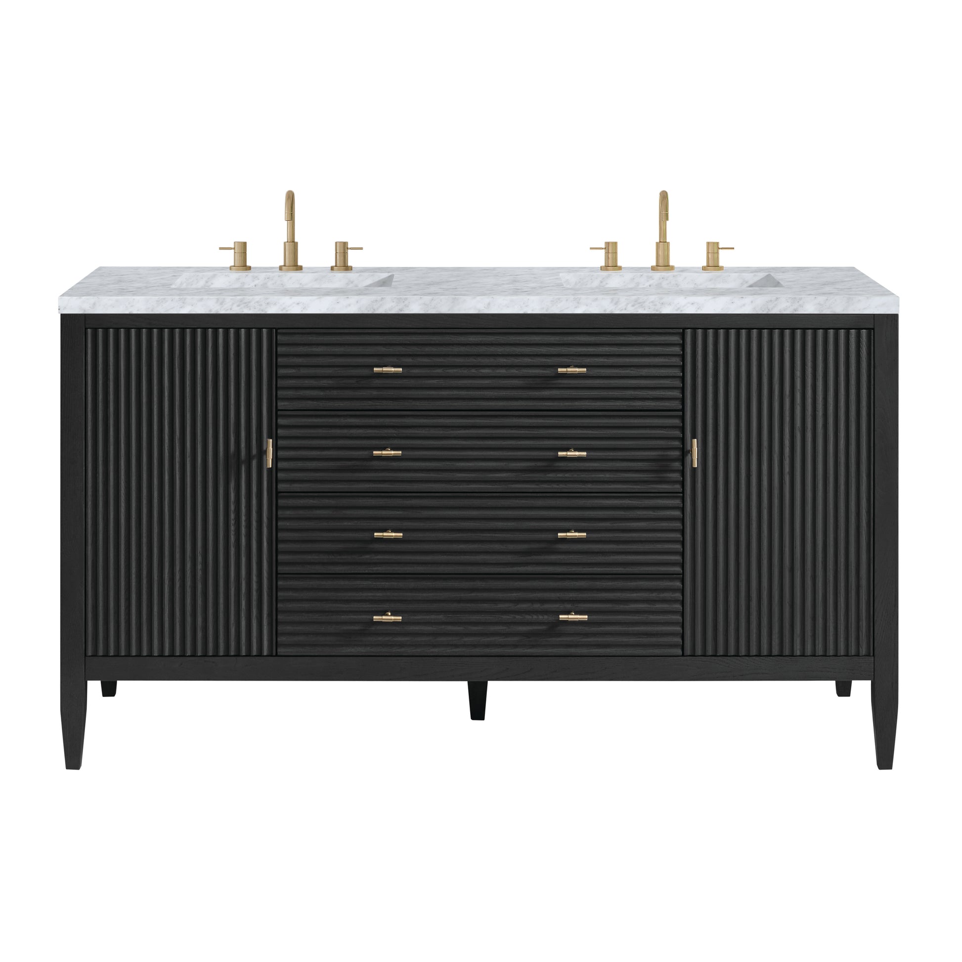 Renovate for Less Atlanta Myrrin 60" Double Vanity, Carbon Oak w/ 3 CM Carrara White Marble Top
