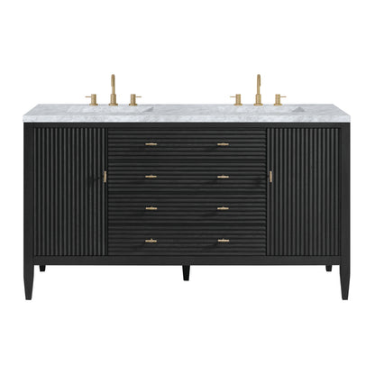 Renovate for Less Atlanta Myrrin 60" Double Vanity, Carbon Oak w/ 3 CM Carrara White Marble Top