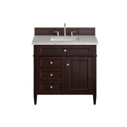 Brittany 36" Single Vanity, Burnished Mahogany w/ 3 CM Eternal Jasmine Pearl Silestone Top