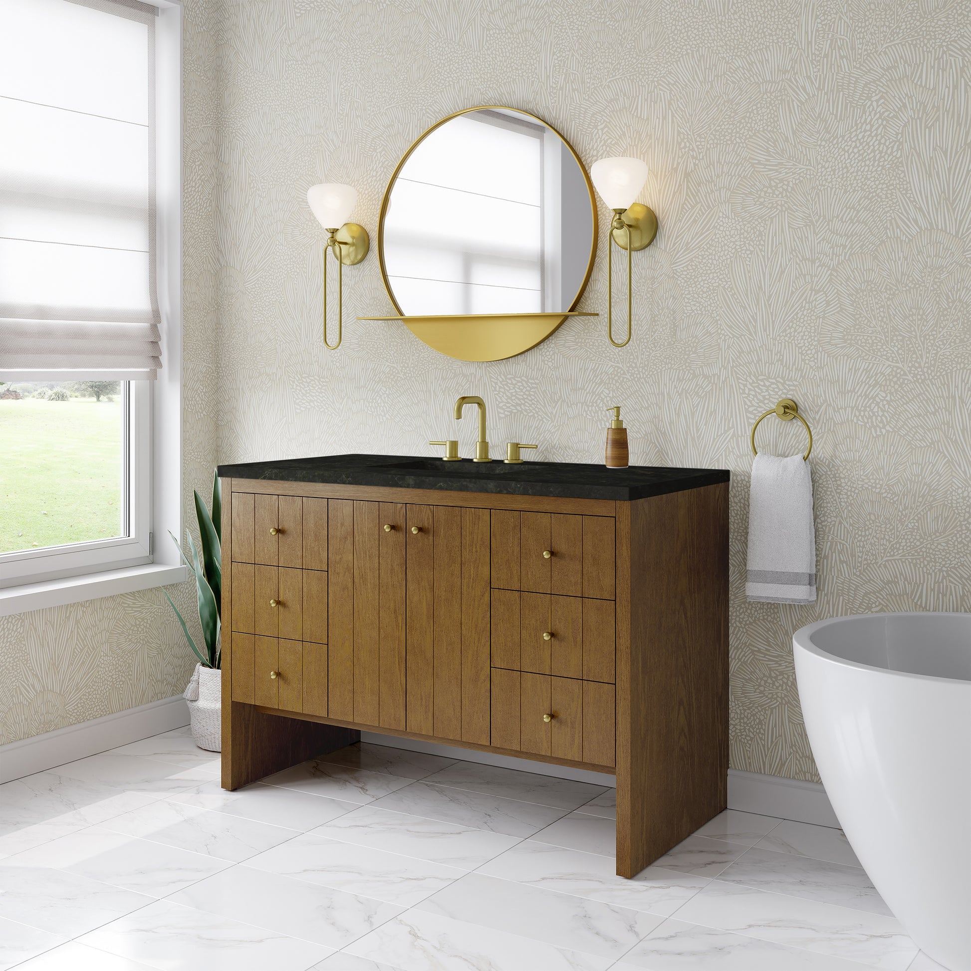 Renovate for Less Atlanta Hudson 48" Single Vanity, Honey Oak w/ 3 CM Phantome Eclos Top