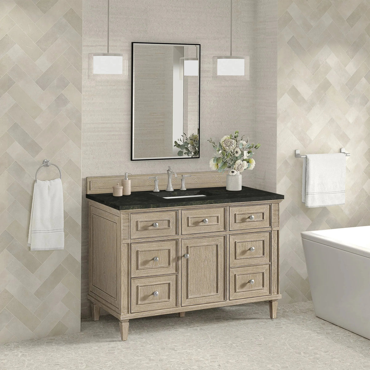 Lorelai 48" Single Vanity, Whitewashed Oak, w/ 3 CM Phantome Eclos Top