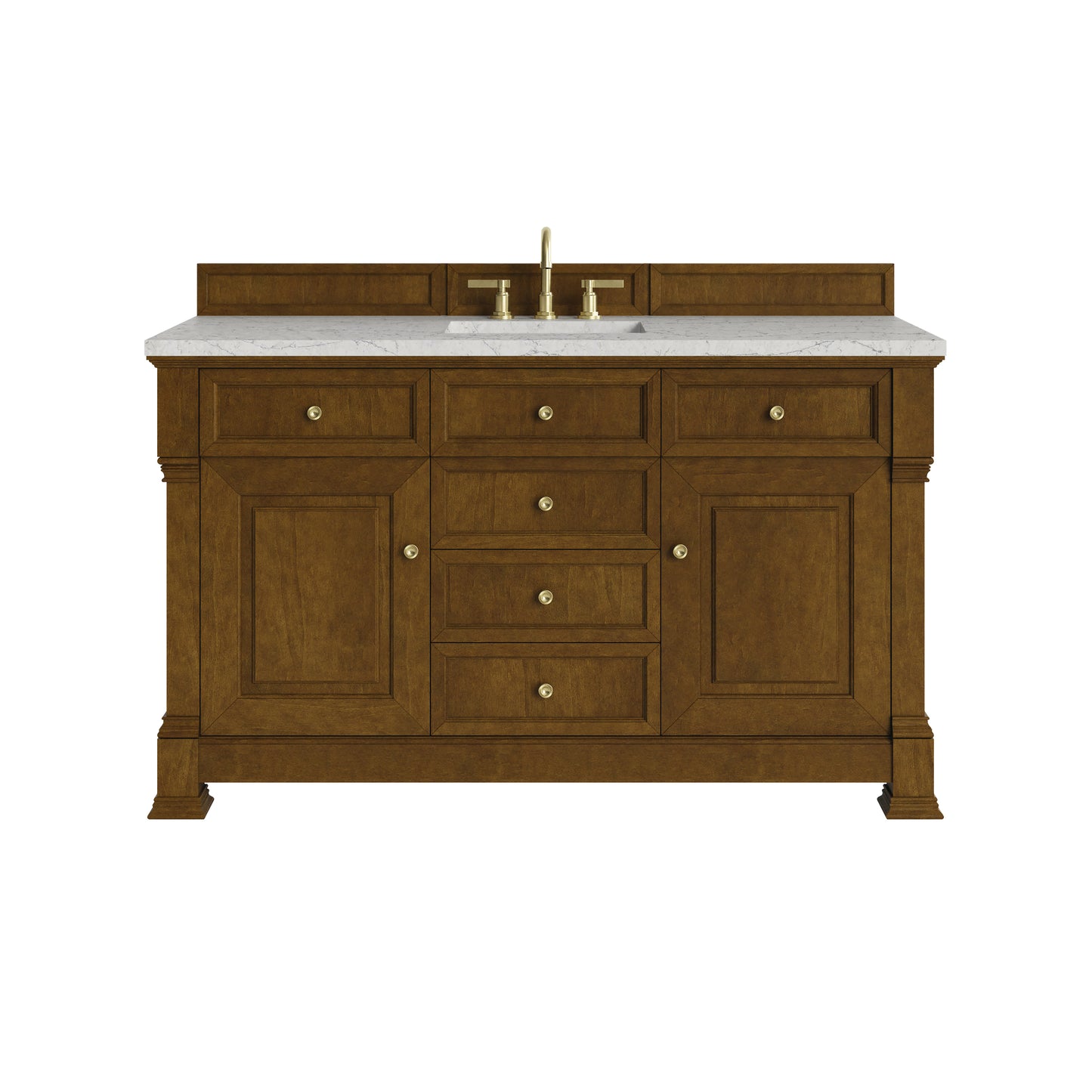 Renovate for Less Atlanta Brookfield 60" Single Vanity, Honey Oak w/3 CM Eternal Jasmine Pearl Silestone Top w/ FreePower Wireless Charger
