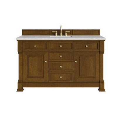 Renovate for Less Atlanta Brookfield 60" Single Vanity, Honey Oak w/3 CM Eternal Jasmine Pearl Silestone Top w/ FreePower Wireless Charger