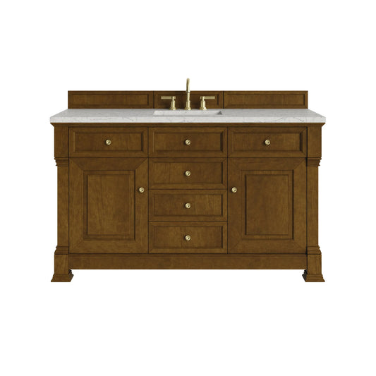 Brookfield 60" Single Vanity, Honey Oak w/3 CM Eternal Jasmine Pearl Silestone Top