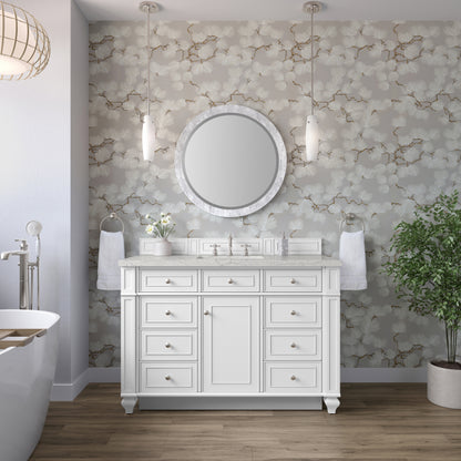 Renovate for Less Atlanta Bristol 48" Single Vanity, Bright White w/ 3 CM Eternal Jasmine Pearl Silestone Top