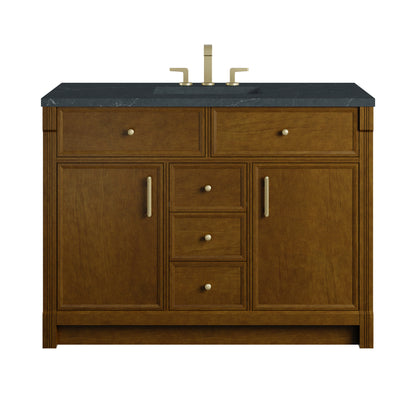 Renovate for Less Atlanta Bellshire 48" Single Vanity, Honey Oak w/ 3 CM Charcoal Soapstone Silestone Top