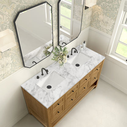 Renovate for Less Atlanta Breckenridge 60" Double Vanity, Light Natural Oak, w/ 3 CM Carrara Marble Top