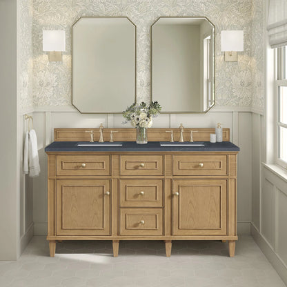 Lorelai 60" Double Vanity, Light Natural Oak w/ 3 CM Charcoal Soapstone Silestone Top