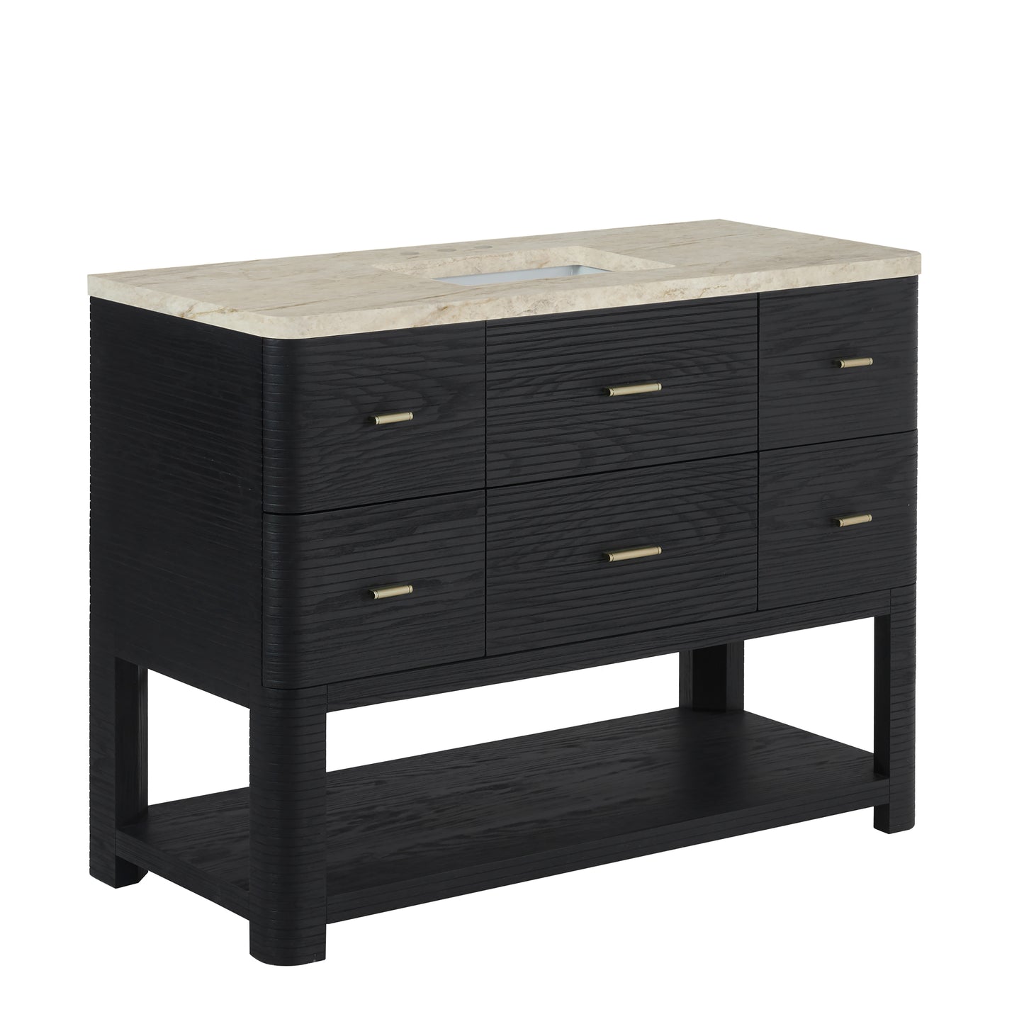 Renovate for Less Atlanta Lucian 48" Single Vanity, Carbon Oak, w/ 3 CM Tajnar Eclos Widespread Top