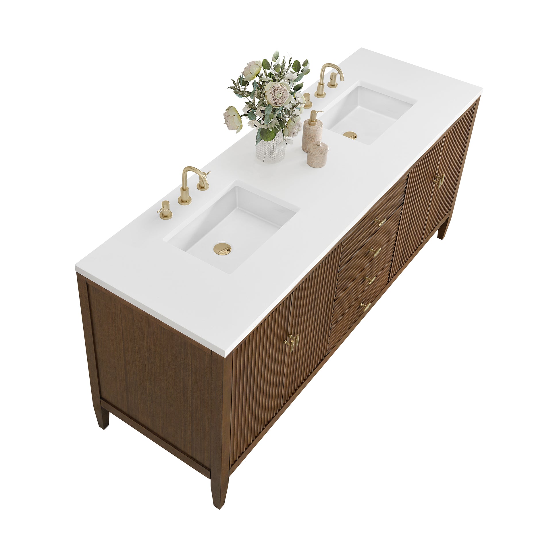 Renovate for Less Atlanta Myrrin 72" Double Vanity, Mid Century Walnut w/ 3 CM White Zeus Silestone Top