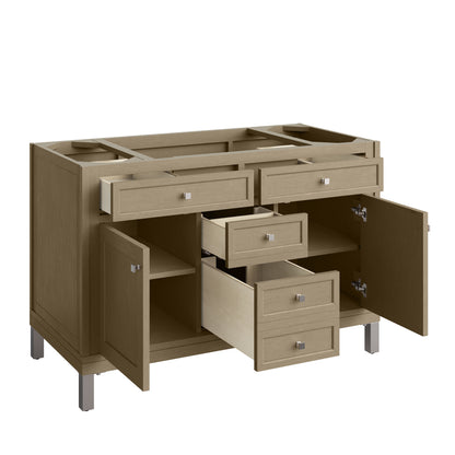 Renovate for Less Atlanta Chicago 48" Single Vanity, Walnut Whisper, w/ 3 CM Ethereal Noctis Silestone® Top w/FreePower Wireless Charger