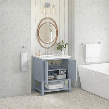 Breckenridge 30" Single Vanity, Serenity Blue, w/ 3 CM White Zeus Quartz Top
