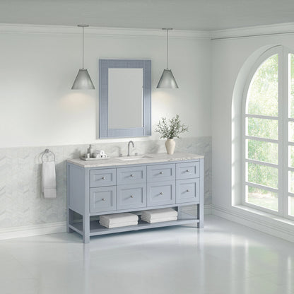 Breckenridge 60" Single Vanity, Serenity Blue, w/ 3 CM Victorian Silver Silestone Top w/ FreePower Wireless Charger