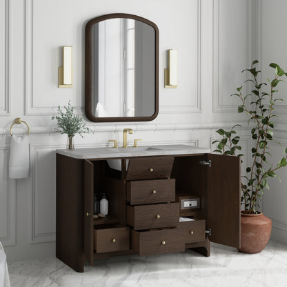 Renovate for Less Atlanta Gracyn 48" Single Vanity, Sable, w/ 3 CM Victorian Silver Silestone Top w/ FreePower Wireless Charger