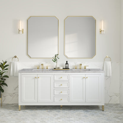 Renovate for Less Atlanta Chicago 72" Double Vanity, Glossy White, w/ 3 CM Eternal Jasmine Pearl Silestone Top w/ FreePower Wireless Charger