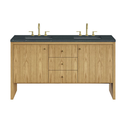 Hudson 60" Double Vanity, Light Natural Oak w/ 3 CM Charcoal Soapstone Top