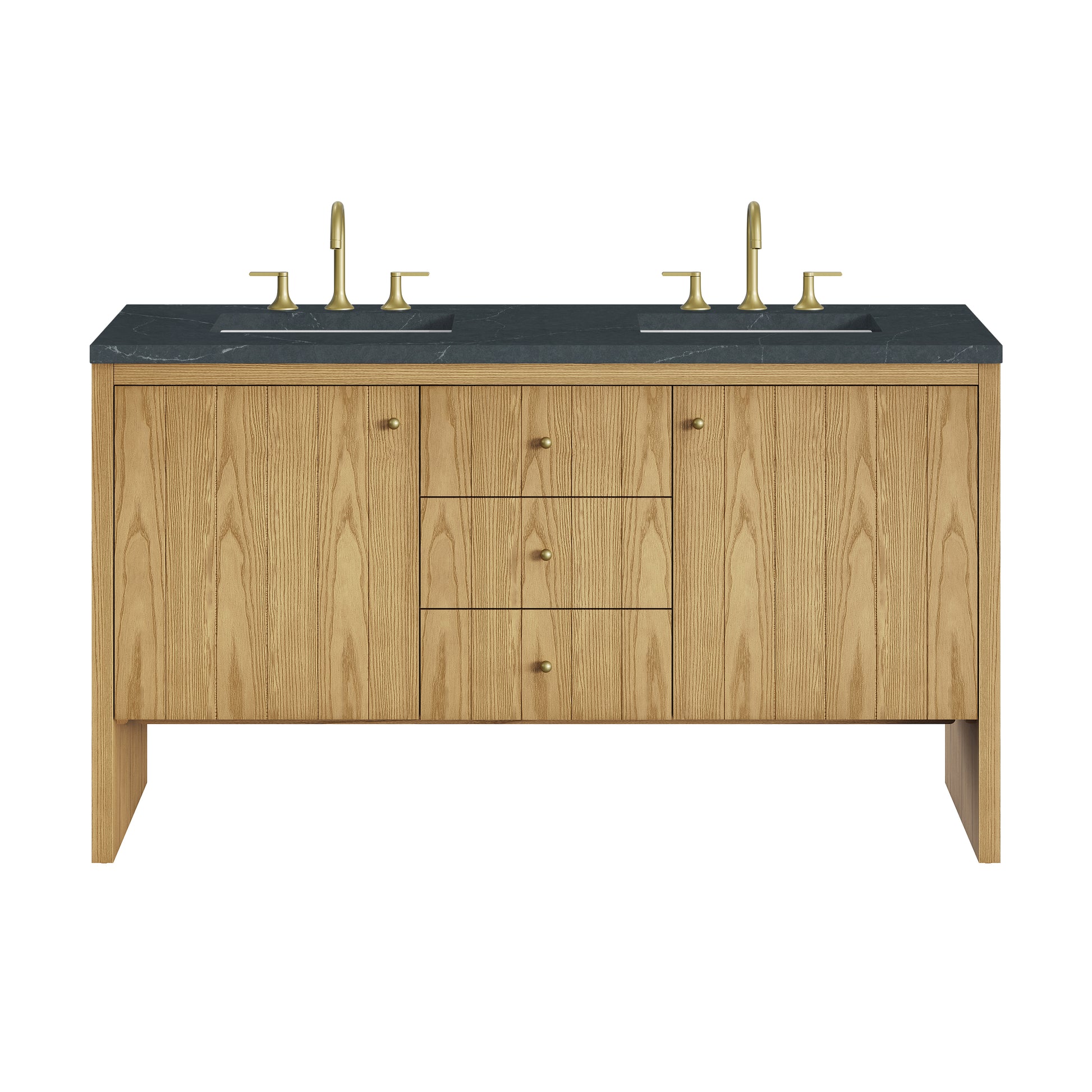 Renovate for Less Atlanta Hudson 60" Double Vanity, Light Natural Oak w/ 3 CM Charcoal Soapstone Top