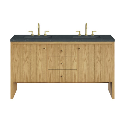 Renovate for Less Atlanta Hudson 60" Double Vanity, Light Natural Oak w/ 3 CM Charcoal Soapstone Top