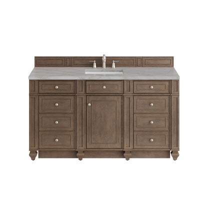 Renovate for Less Atlanta Bristol 60" Single Vanity, Whitewashed Walnut w/ 3 CM Victorian Silver Silestone Top