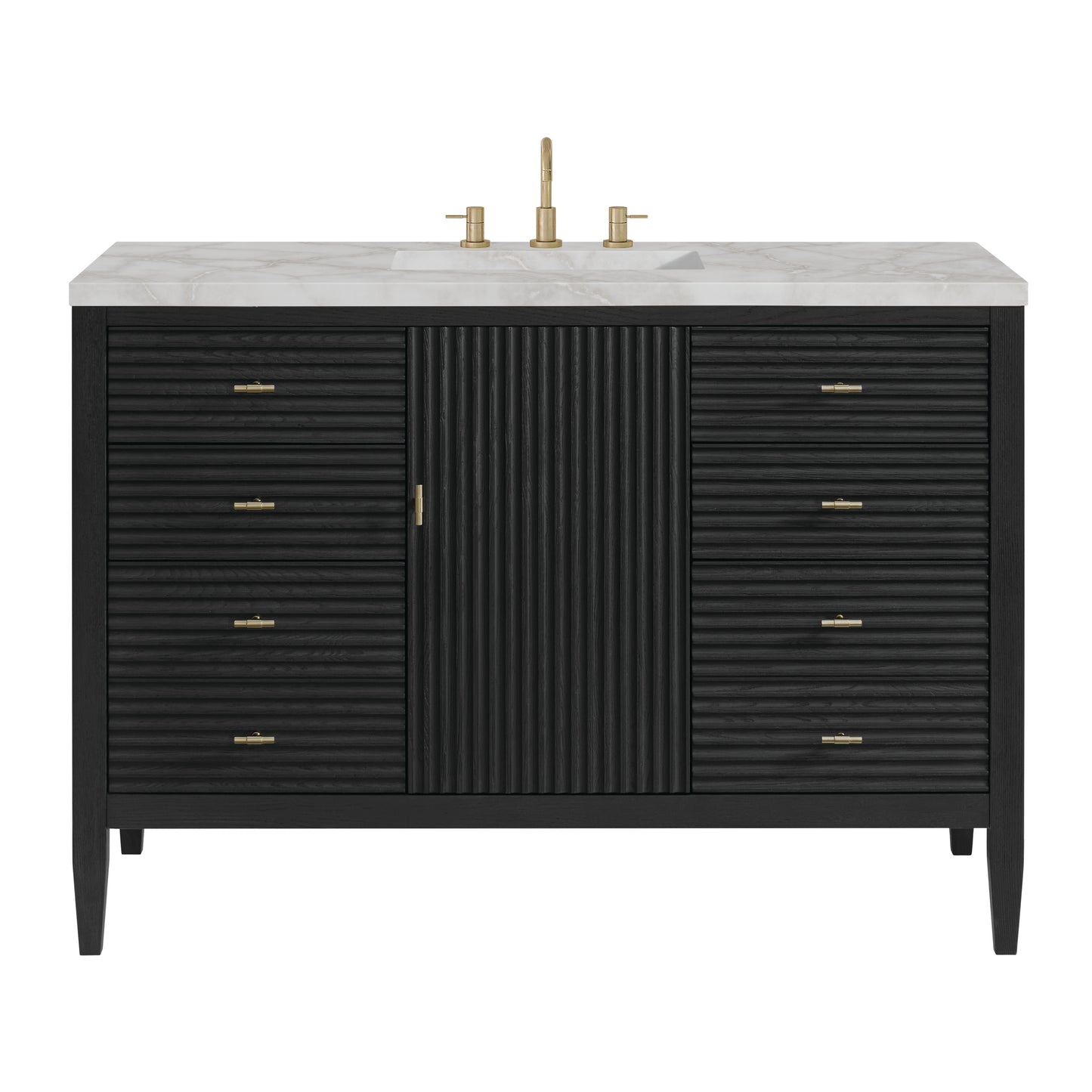 Renovate for Less Atlanta Myrrin 48" Single Vanity, Carbon Oak w/ 3 CM Victorian Silver Silestone Top w/FreePower Wireless Charger