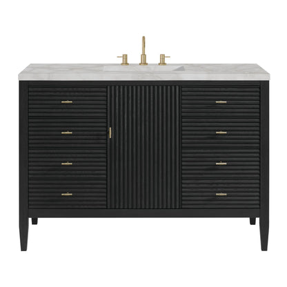 Myrrin 48" Single Vanity, Carbon Oak w/ 3 CM Victorian Silver Silestone Top w/FreePower Wireless Charger