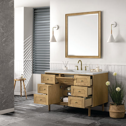 Renovate for Less Atlanta Laurent 48" Single Vanity, Light Natural Oak w/ 3 CM Victorian Silver Top w/FreePower Wireless Charger