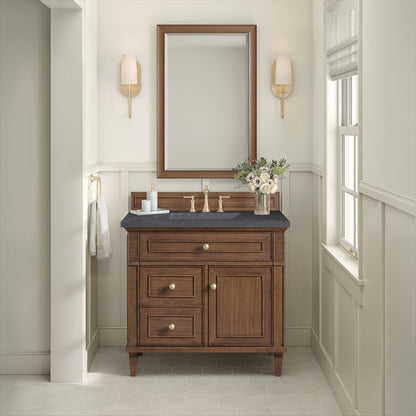 Renovate for Less Atlanta Lorelai 36" Single Vanity, Mid-Century Walnut w/ 3 CM Charcoal Soapstone Silestone Top
