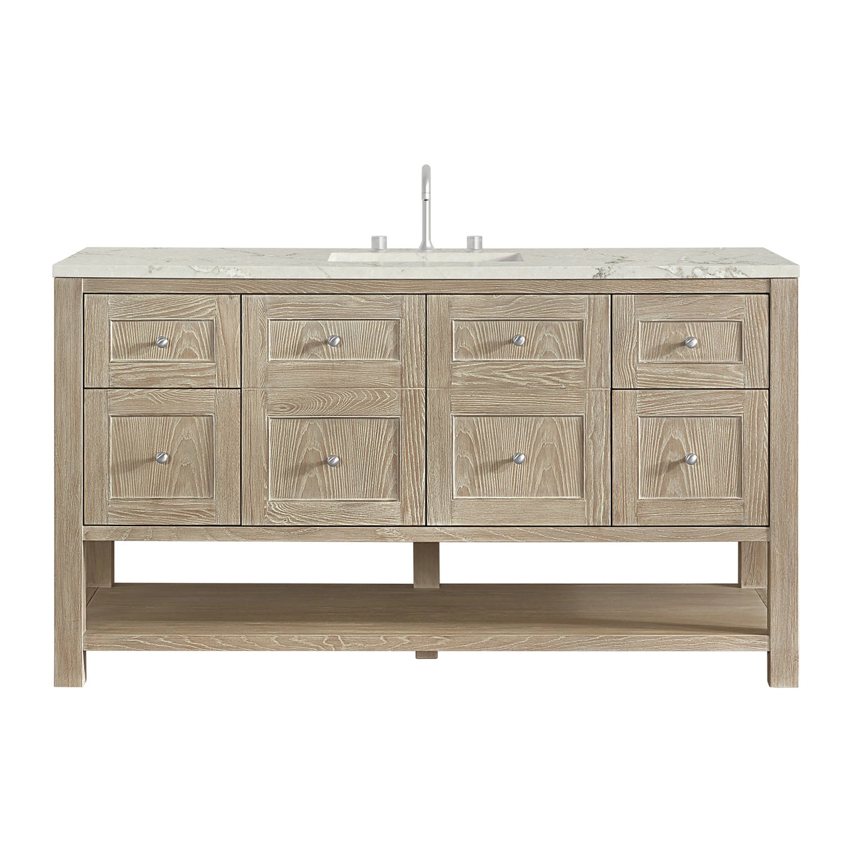 Breckenridge 60" Single Vanity, Whitewashed Oak, w/ 3 CM Victorian Silver Quartz Top
