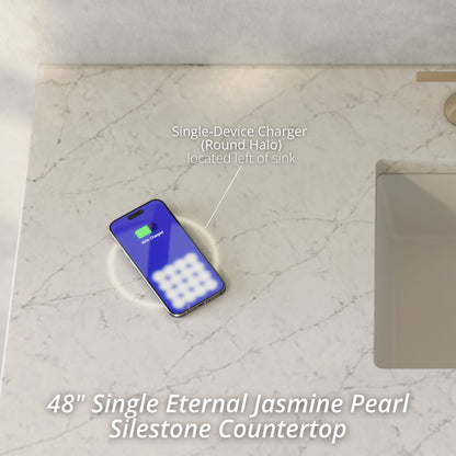 Renovate for Less Atlanta Chicago 48" Single Vanity, Smokey Celadon, w/ 3 CM Eternal Jasmine Pearl Silestone® Top w/FreePower Wireless Charger
