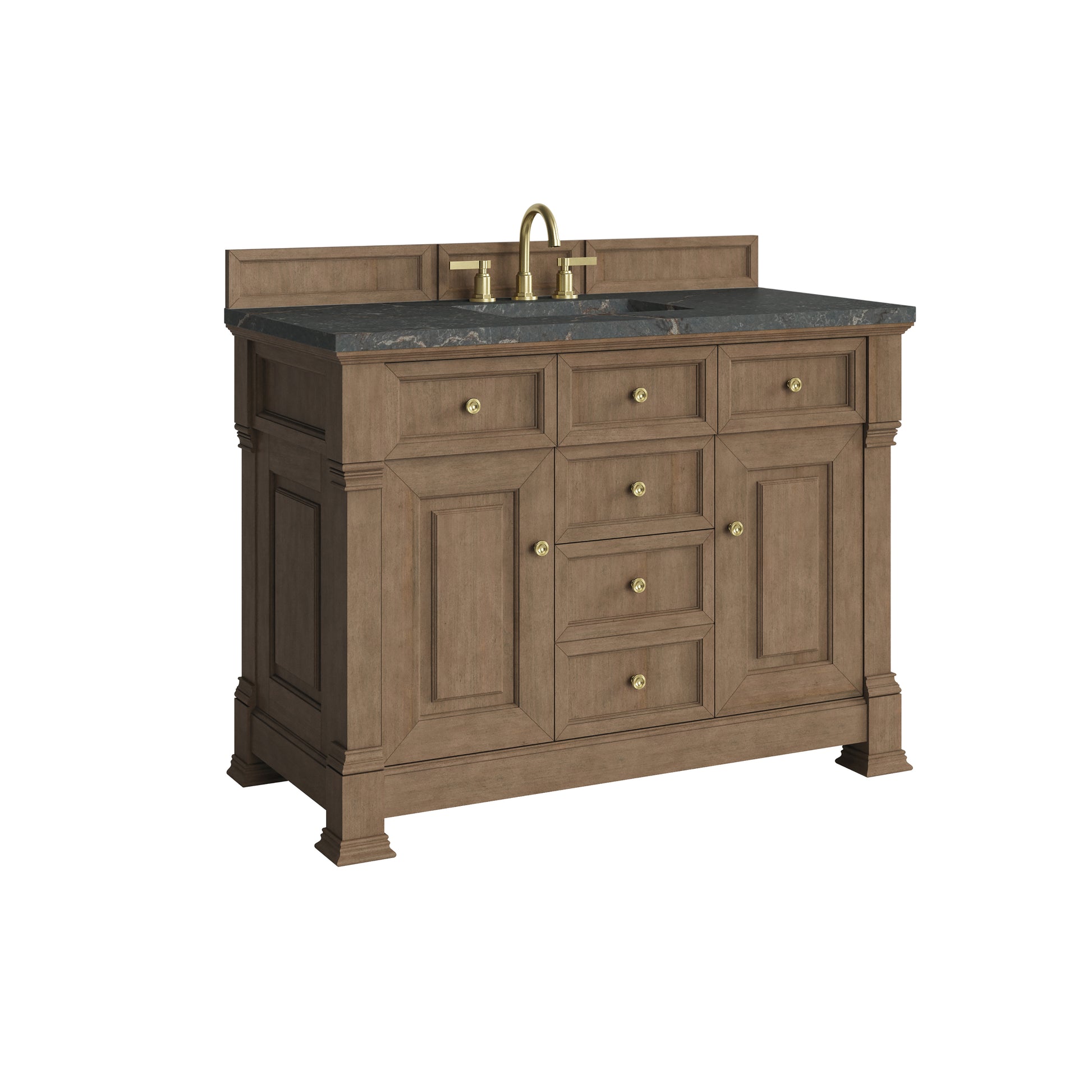 Renovate for Less Atlanta Brookfield 48" Single Vanity, Pecan w/ 3 CM Parisien Bleu Silestone Top w/ FreePower Wireless Charger
