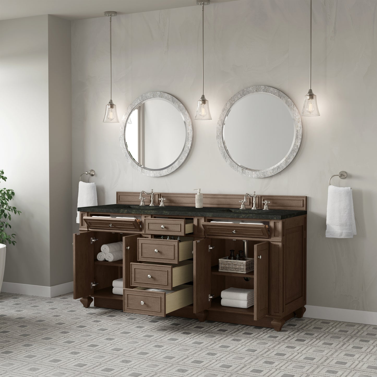 Renovate for Less Atlanta Bristol 72" Double Vanity, Whitewashed Walnut, w/ 3 CM Phantome Eclos Top