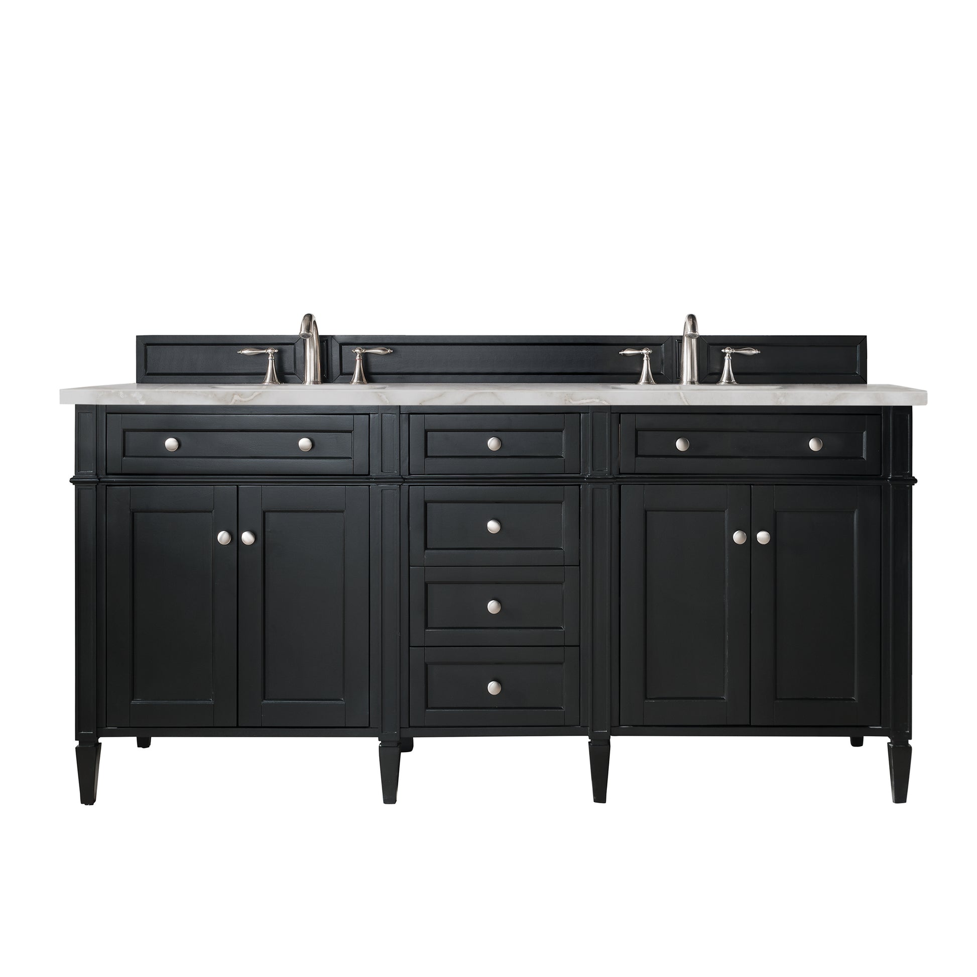 Renovate for Less Atlanta Brittany 72" Double Vanity, Black Onyx w/ 3 CM Victorian Silver Silestone Top w/FreePower Wireless Charger