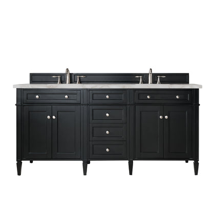 Renovate for Less Atlanta Brittany 72" Double Vanity, Black Onyx w/ 3 CM Victorian Silver Silestone Top w/FreePower Wireless Charger